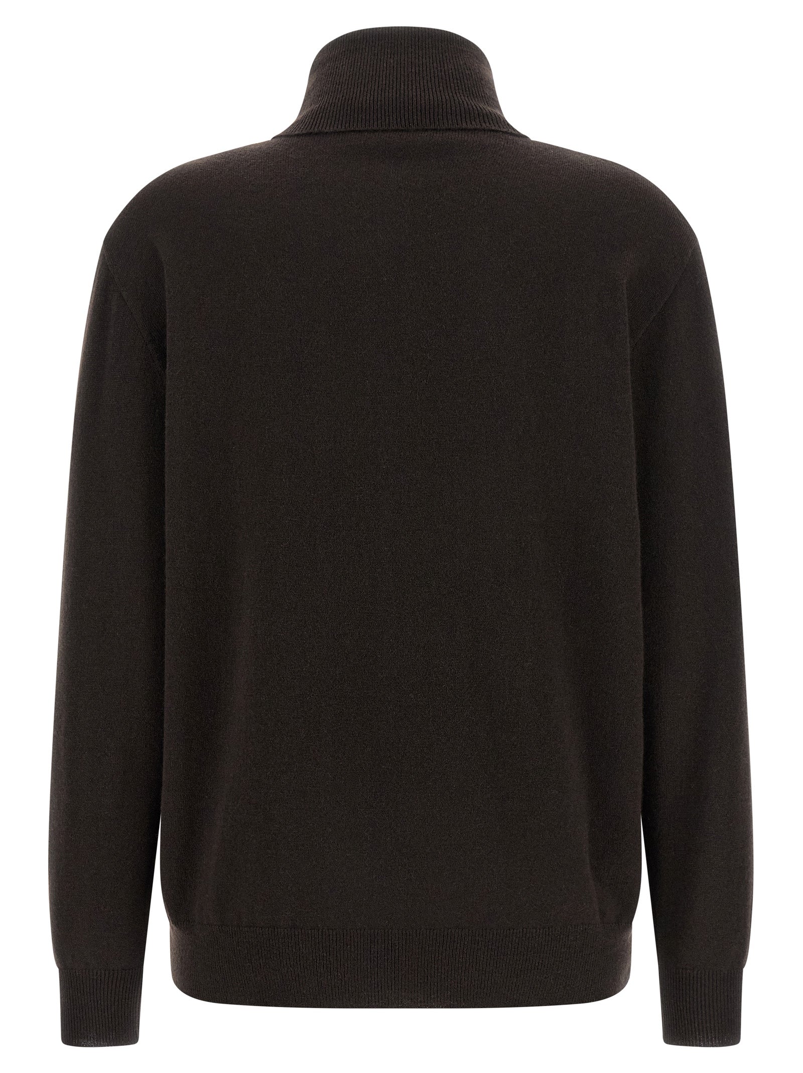 Cardigan by Brunello Cucinelli for women in cashmere brown showcases a luxurious silhouette, meticulously detailed with a sophisticated high-collar neckline and for a refined finish.