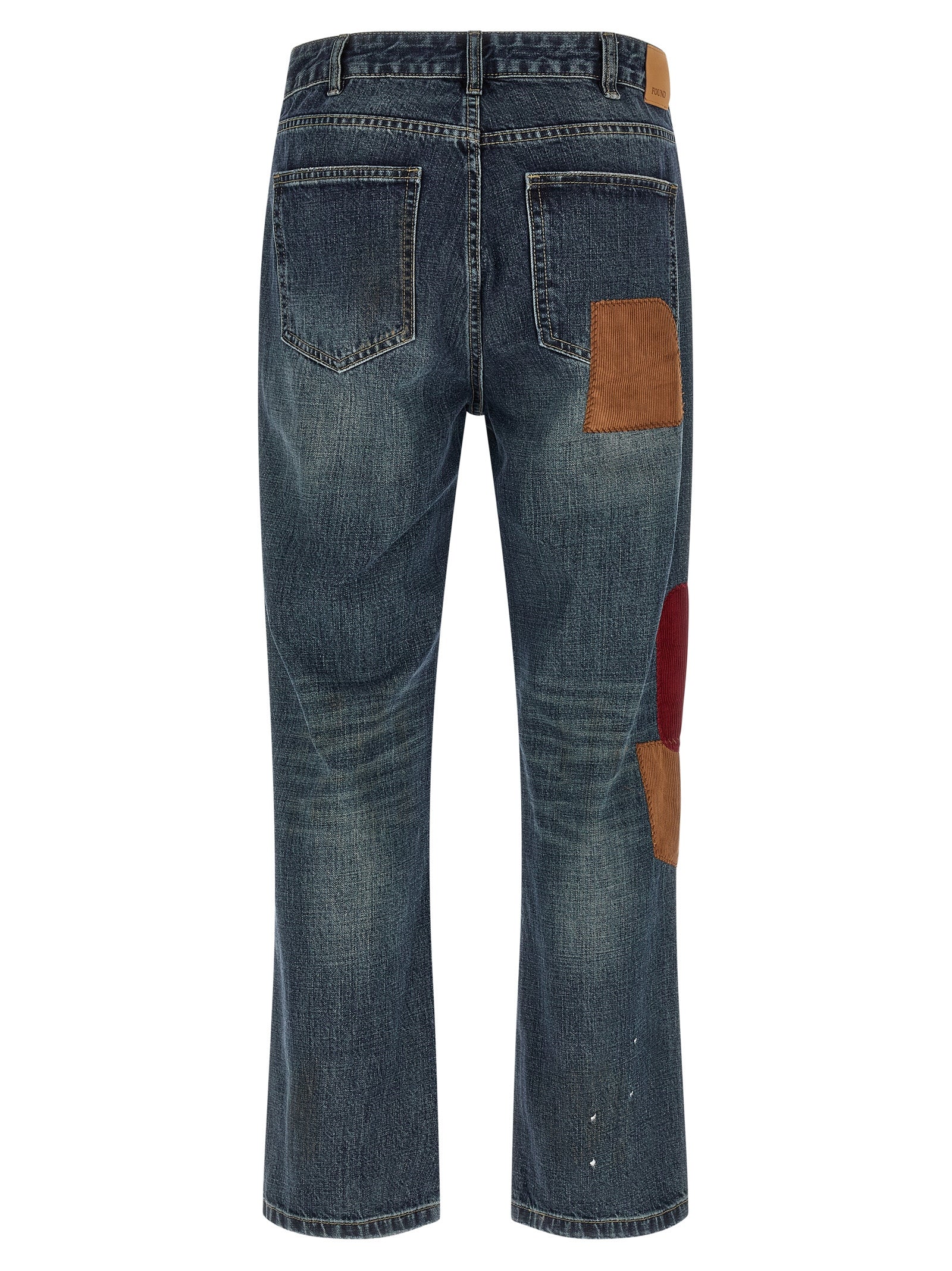 Jeans by FOUND for men in denim cotton blue & patchwork features an refined tailoring silhouette, showcasing a premium straight-leg & wide with a and long cut for a refined tailoring look.