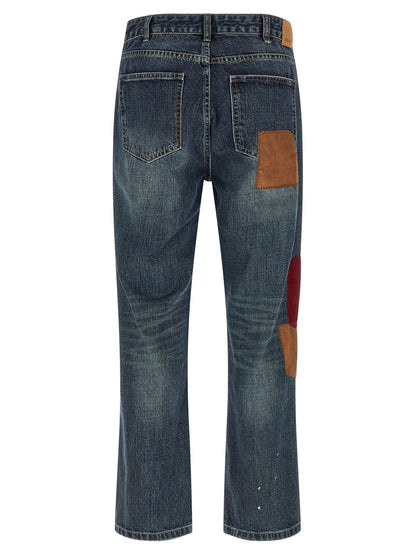Jeans by FOUND for men in denim cotton blue & patchwork features an refined tailoring silhouette, showcasing a premium straight-leg & wide with a and long cut for a refined tailoring look.