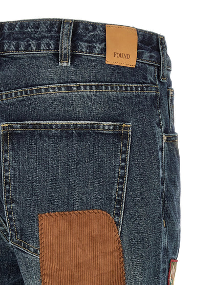 Jeans by FOUND for men in denim cotton blue & patchwork features a polished silhouette with a polished straight-leg & wide, reaching a polished long and finished with a polished .