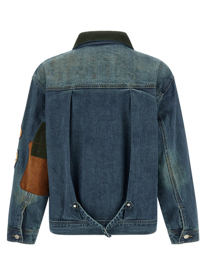 Trucker Jacket by FOUND for men in denim cotton corduroy blue & patchwork features a city-ready silhouette, detailed with pockets and a city-ready .
