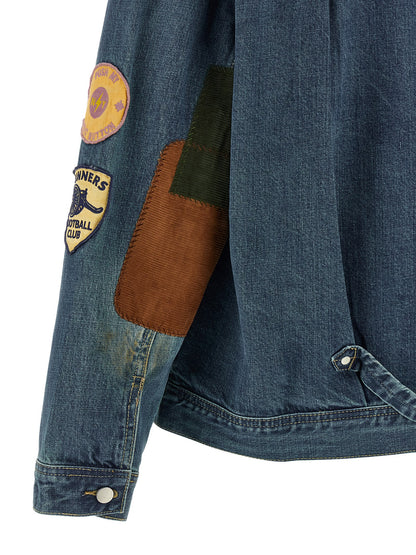 Trucker Jacket by FOUND for men in denim cotton corduroy blue & patchwork presents a effortlessly chic silhouette, showcasing a sophisticated and premium pockets for a truly effortlessly chic finish.