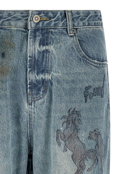 Jeans by FOUND for men in denim cotton blue & print features an refined tailoring silhouette, showcasing a premium straight-leg, regular-fit & wide with a and long cut for a refined tailoring look.