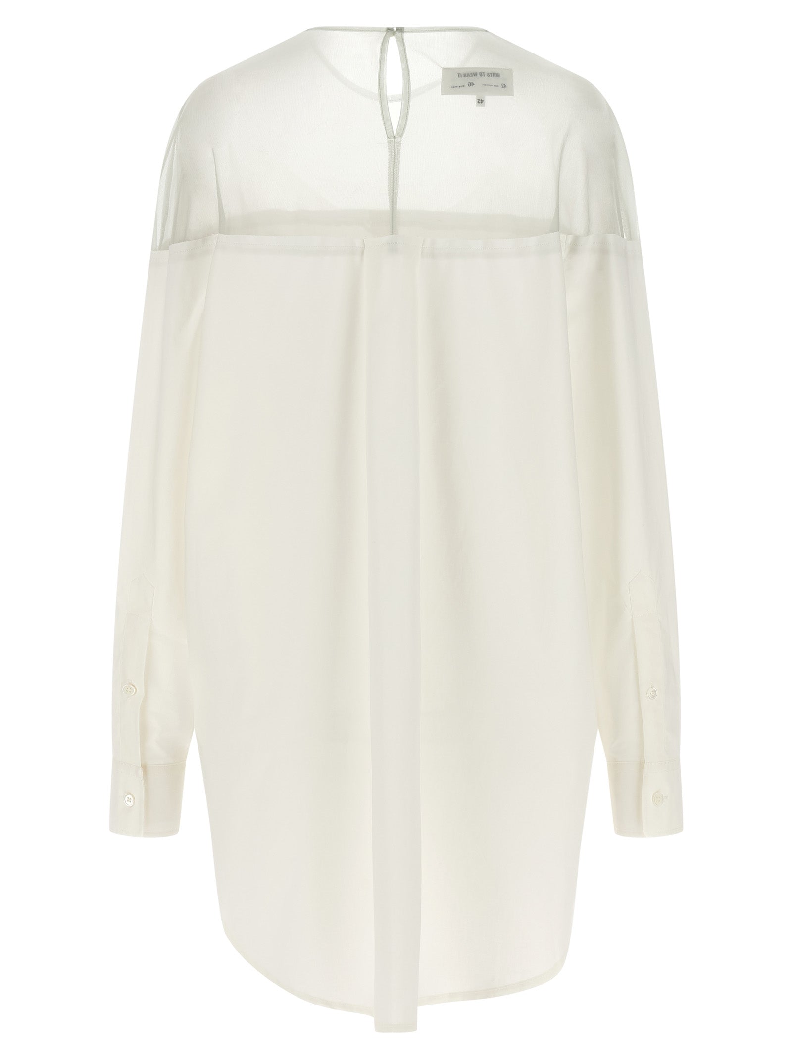 Blouse by MM6 Maison Margiela for women in cotton pearl, transparent & white features an architectural silhouette with a refined and elegant crew neckline for a architectural look.