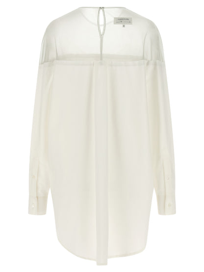 Blouse by MM6 Maison Margiela for women in cotton pearl, transparent & white features an architectural silhouette with a refined and elegant crew neckline for a architectural look.