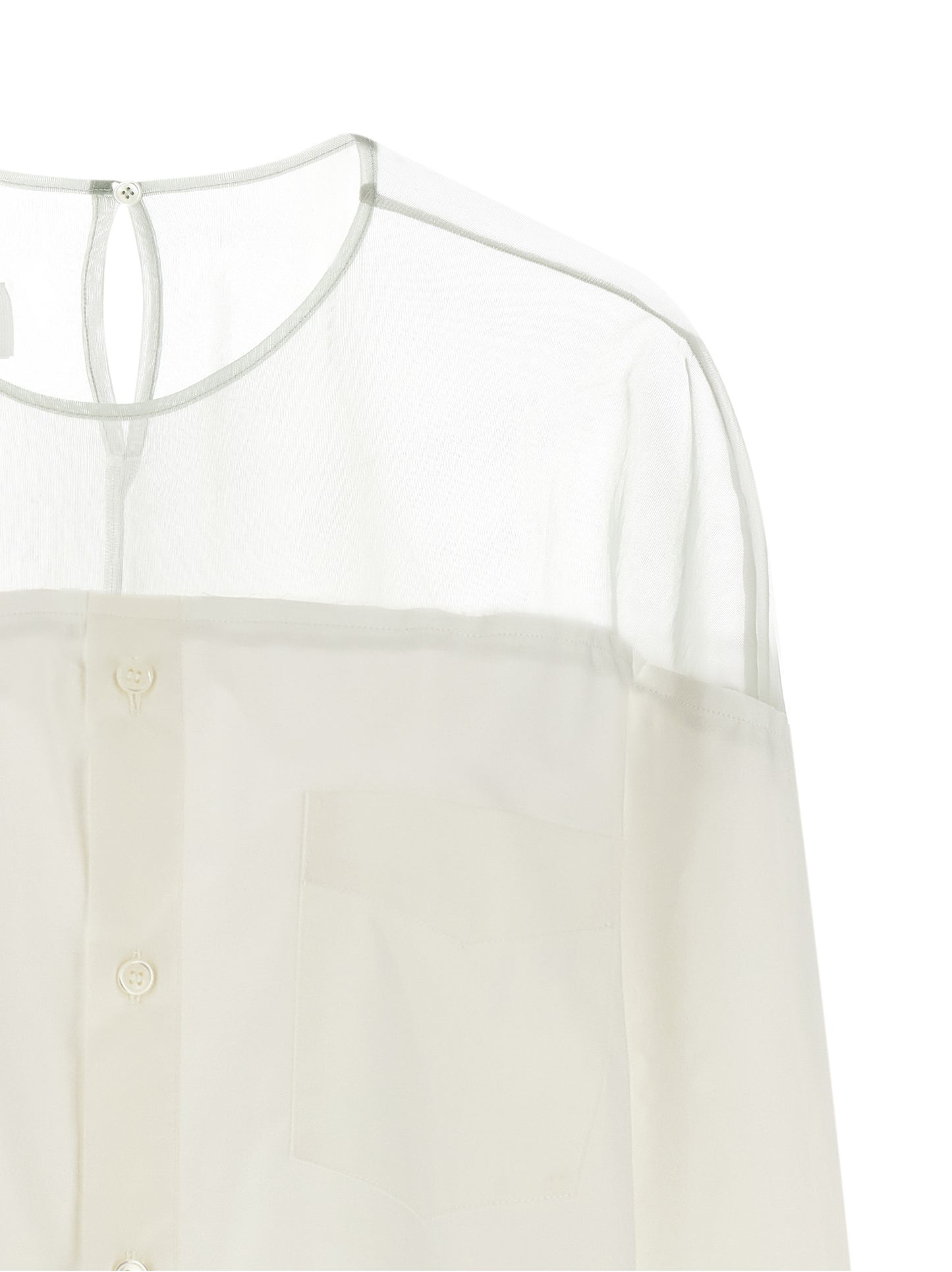 Blouse by MM6 Maison Margiela for women in cotton pearl, transparent & white showcases a sleek silhouette, elegantly detailed with a sleek crew neckline and for a sleek finish.