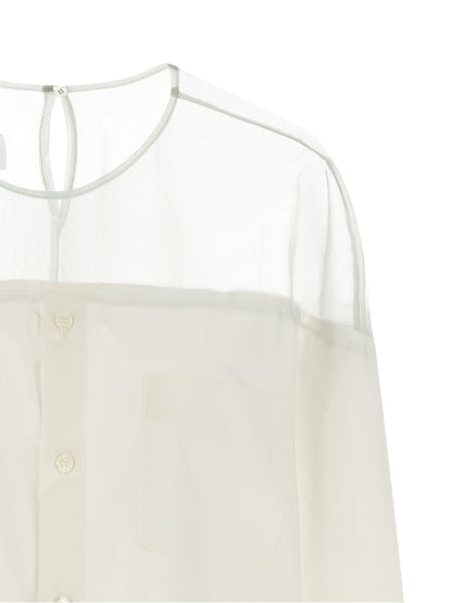 Blouse by MM6 Maison Margiela for women in cotton pearl, transparent & white showcases a sleek silhouette, elegantly detailed with a sleek crew neckline and for a sleek finish.