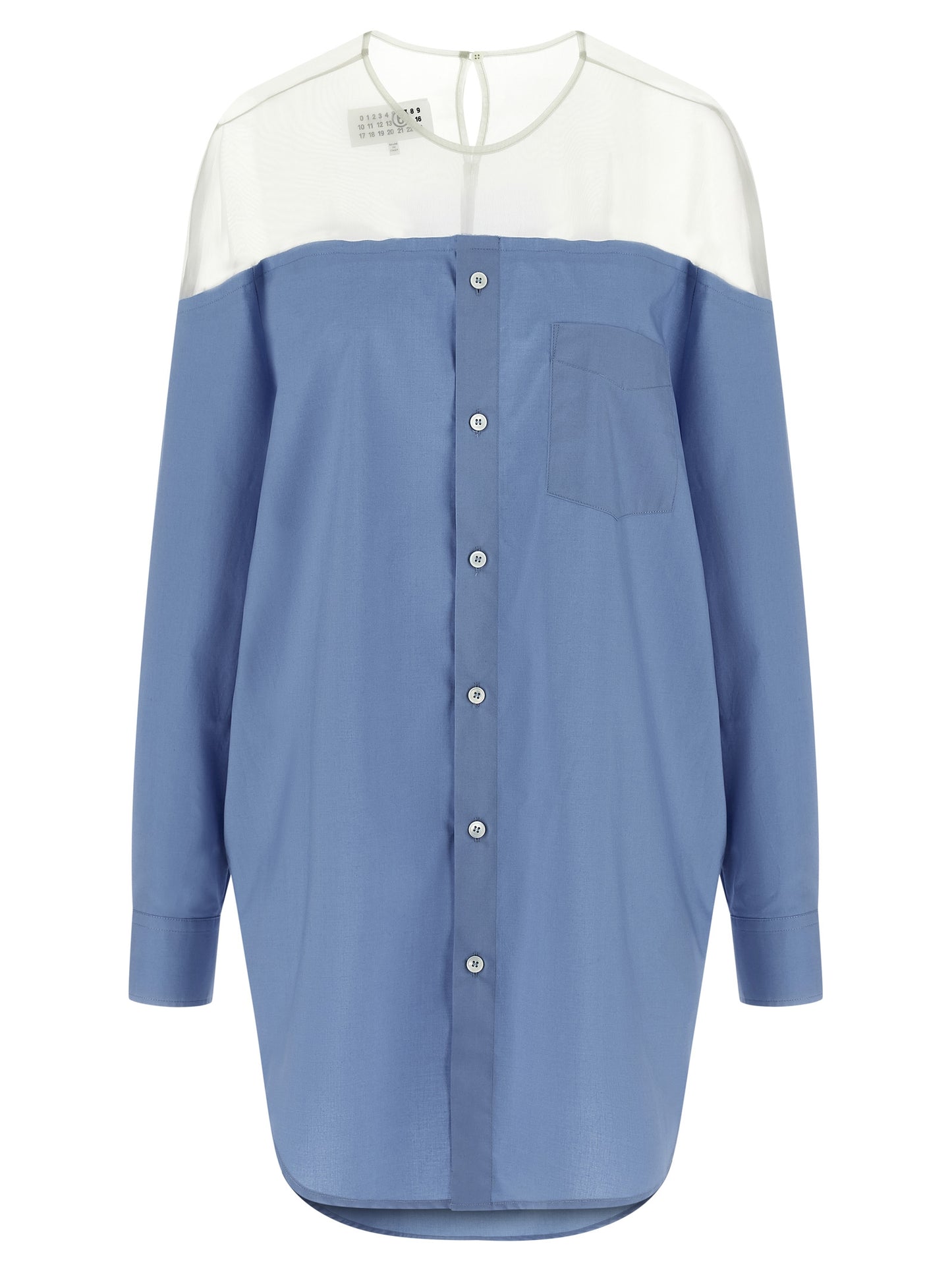 Blouse by MM6 Maison Margiela for women in cotton light-blue, pearl & transparent features an polished silhouette, showcasing a sophisticated crew neckline and detail for a truly polished finish.