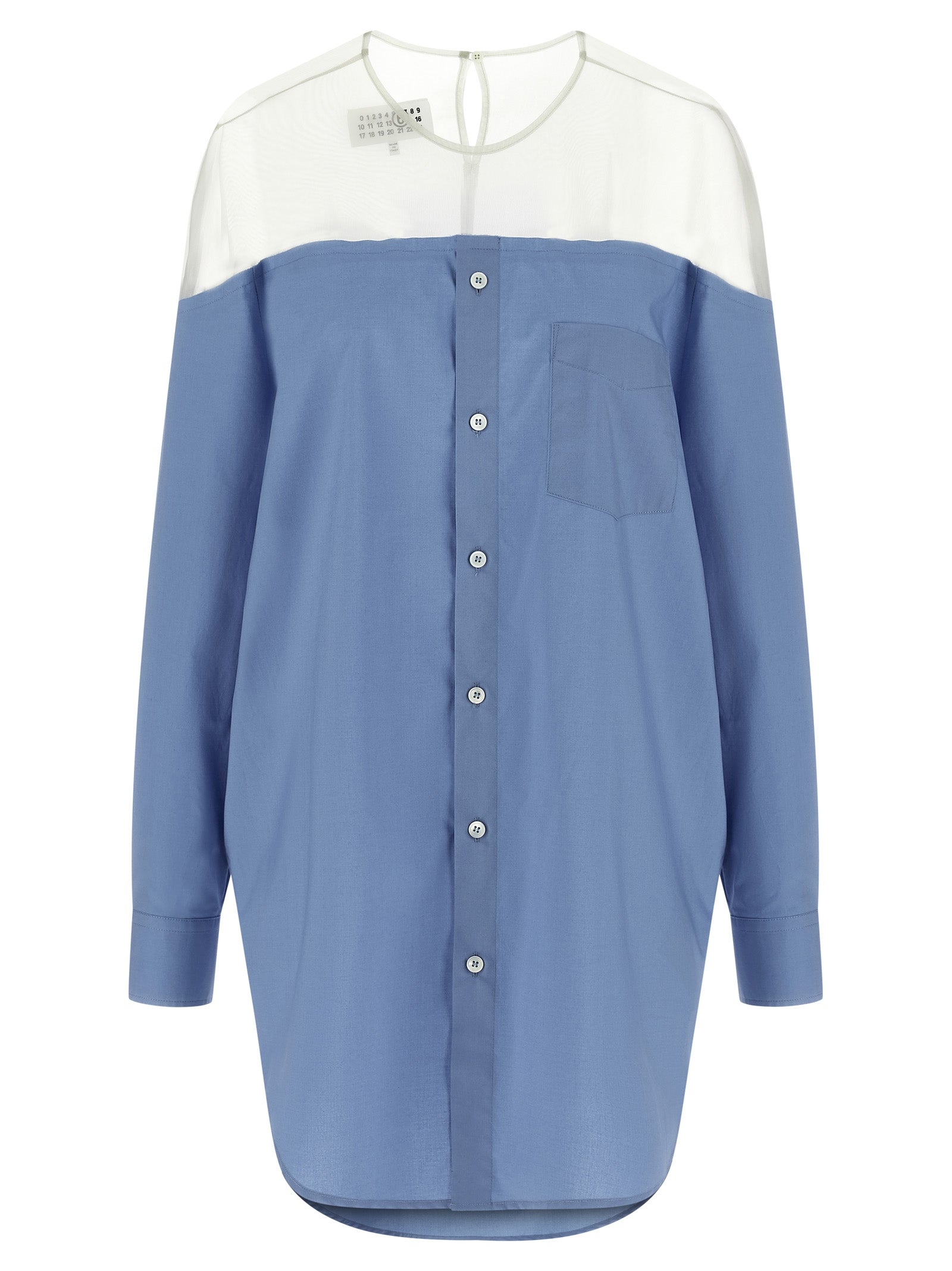 Blouse by MM6 Maison Margiela for women in cotton light-blue, pearl & transparent features an polished silhouette, showcasing a sophisticated crew neckline and detail for a truly polished finish.