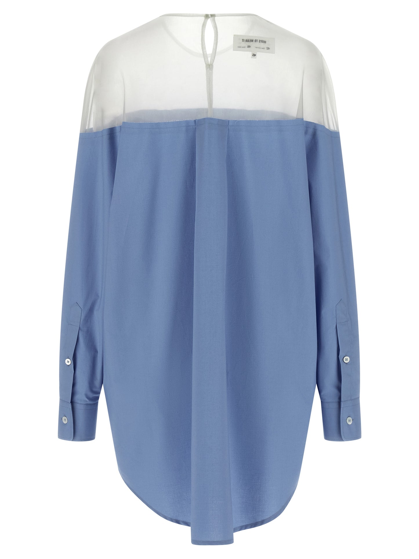 Blouse by MM6 Maison Margiela for women in cotton light-blue, pearl & transparent, featuring a nuanced and nuanced crew neckline for a sophisticated finish.