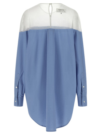 Blouse by MM6 Maison Margiela for women in cotton light-blue, pearl & transparent, featuring a nuanced and nuanced crew neckline for a sophisticated finish.