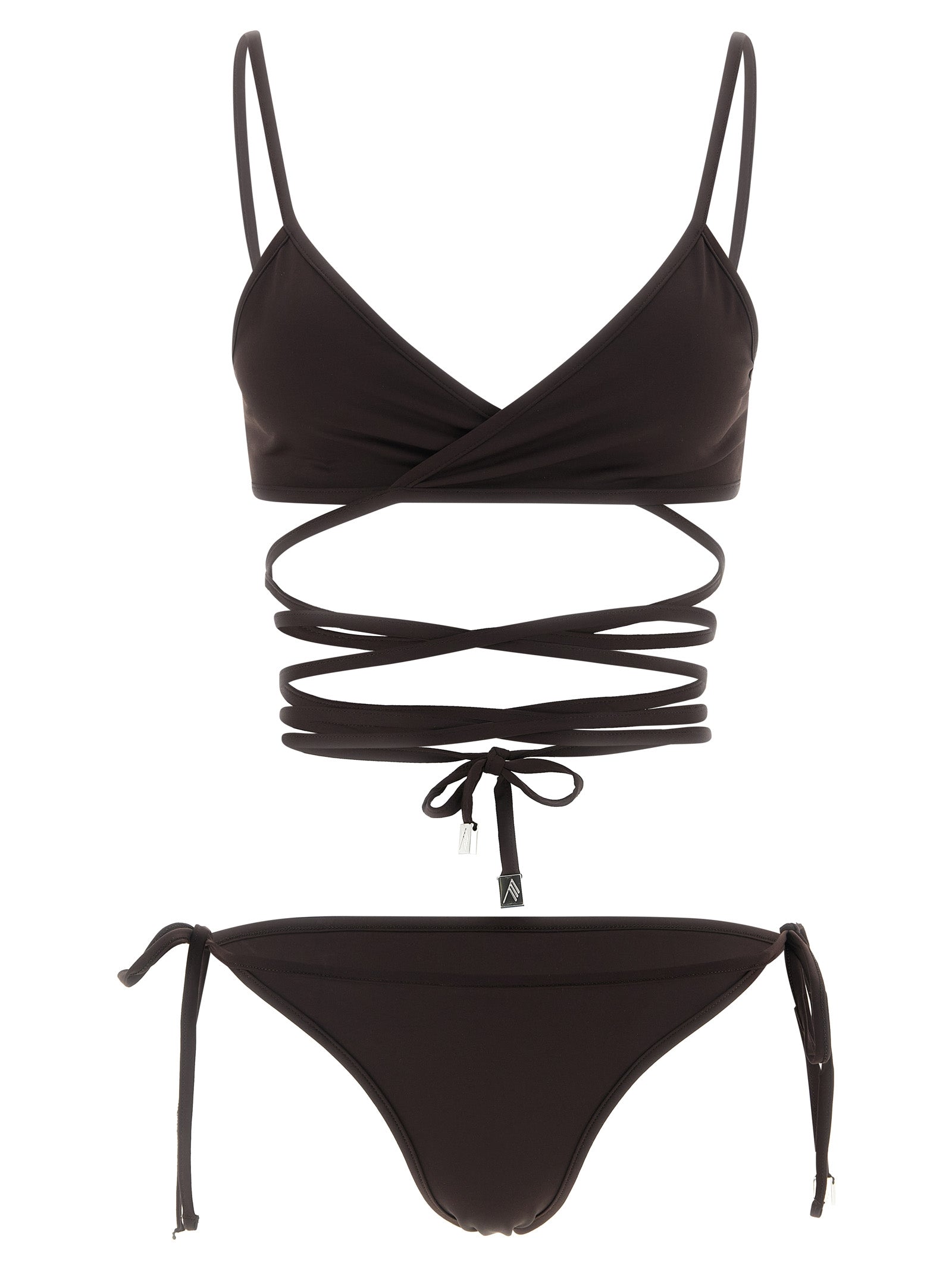 Bikini by The Attico for women in stretch polyamide and brown presents a sultry silhouette, artfully capturing the sophisticated aesthetic of Women's Stretch Polyamide Bikini with a sultry finish.