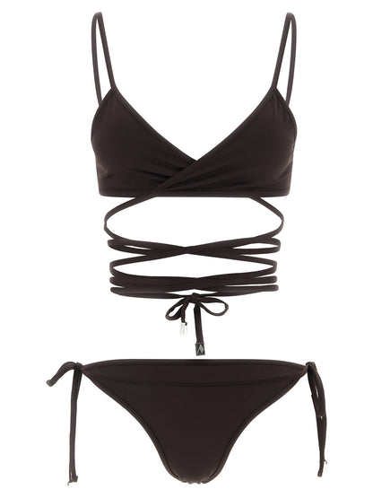 Bikini by The Attico for women in stretch polyamide and brown presents a sultry silhouette, artfully capturing the sophisticated aesthetic of Women's Stretch Polyamide Bikini with a sultry finish.