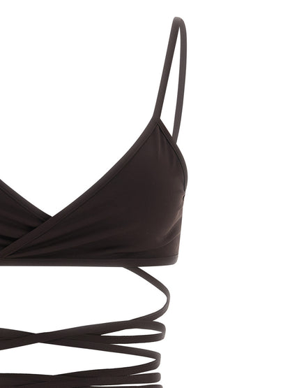 Bikini by The Attico for women in stretch polyamide brown presents a sun-drenched silhouette, showcasing the sun-drenched Women's Stretch Polyamide Bikini design with a sun-drenched cut for a premium finish.
