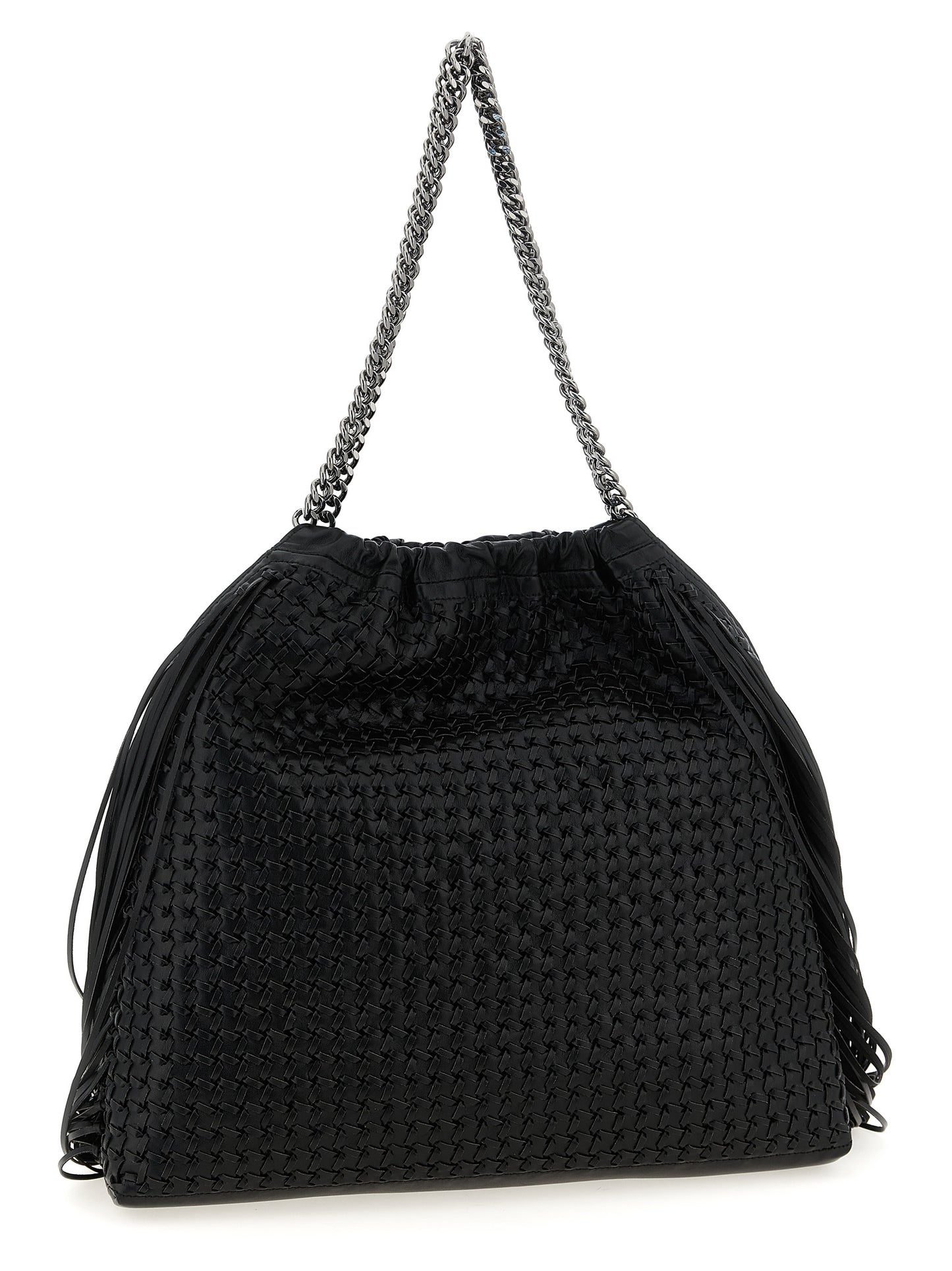 Medium Shoulder Bag by Stella McCartney for women in polyamide black & signature presents a statuesque silhouette, showcasing a secure magnetic and statuesque with versatile shoulder-strap & handle for a sophisticated look.