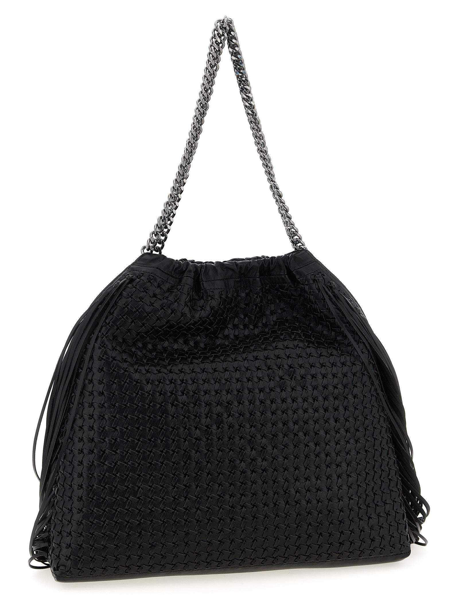 Medium Shoulder Bag by Stella McCartney for women in polyamide black & signature presents a statuesque silhouette, showcasing a secure magnetic and statuesque with versatile shoulder-strap & handle for a sophisticated look.