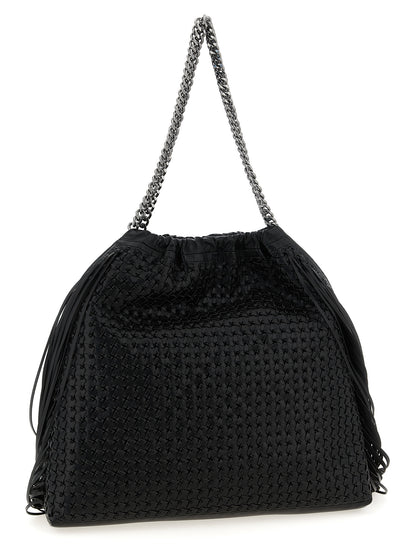 Medium Shoulder Bag by Stella McCartney for women in polyamide black & signature presents a statuesque silhouette, showcasing a secure magnetic and statuesque with versatile shoulder-strap & handle for a sophisticated look.