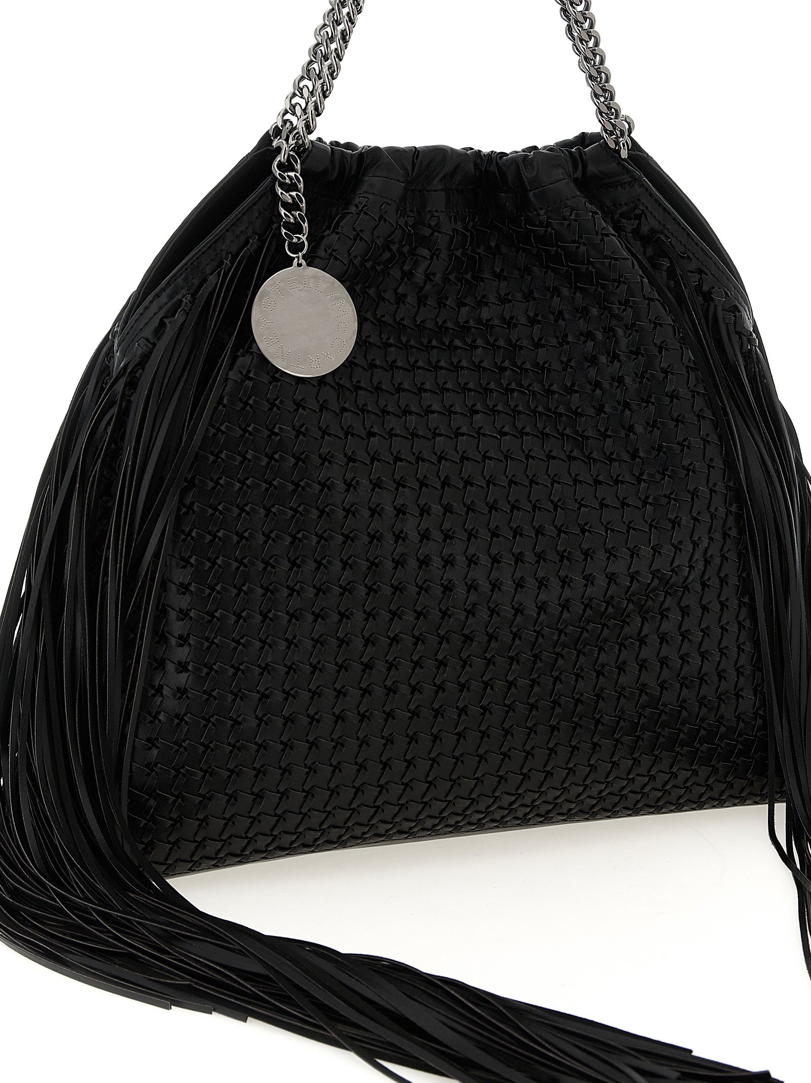 Medium Shoulder Bag by Stella McCartney for women in polyamide black & signature showcases a statuesque silhouette, artfully detailed with a secure magnetic, organized , and versatile shoulder-strap & handle for a statuesque look.
