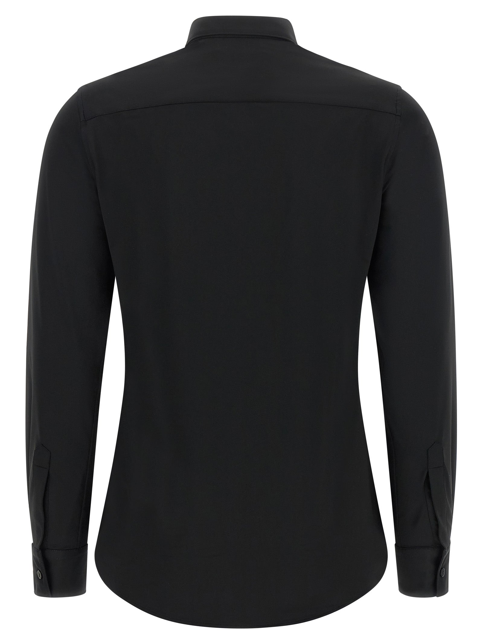 Blouse by XACUS for women in stretch polyamide black features an architectural silhouette with a refined and elegant for a architectural look.