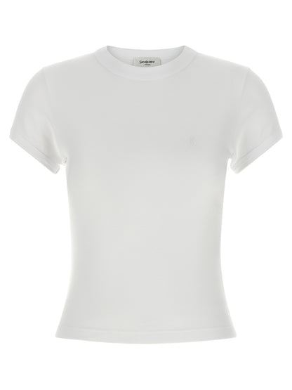 Saint Laurent Cassandre Women's Short-Sleeve Crew Neck Cotton T-Shirt - White
