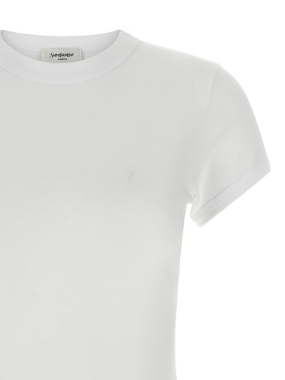 Saint Laurent Cassandre Women's Short-Sleeve Crew Neck Cotton T-Shirt - White