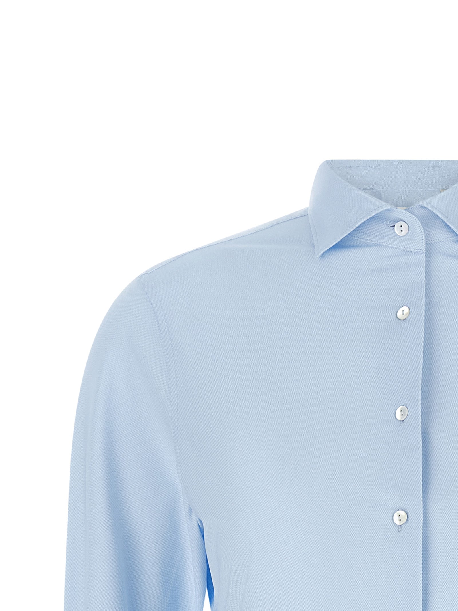 Blouse by XACUS for women in stretch polyamide light-blue features an architectural silhouette with a refined and elegant for a architectural look.