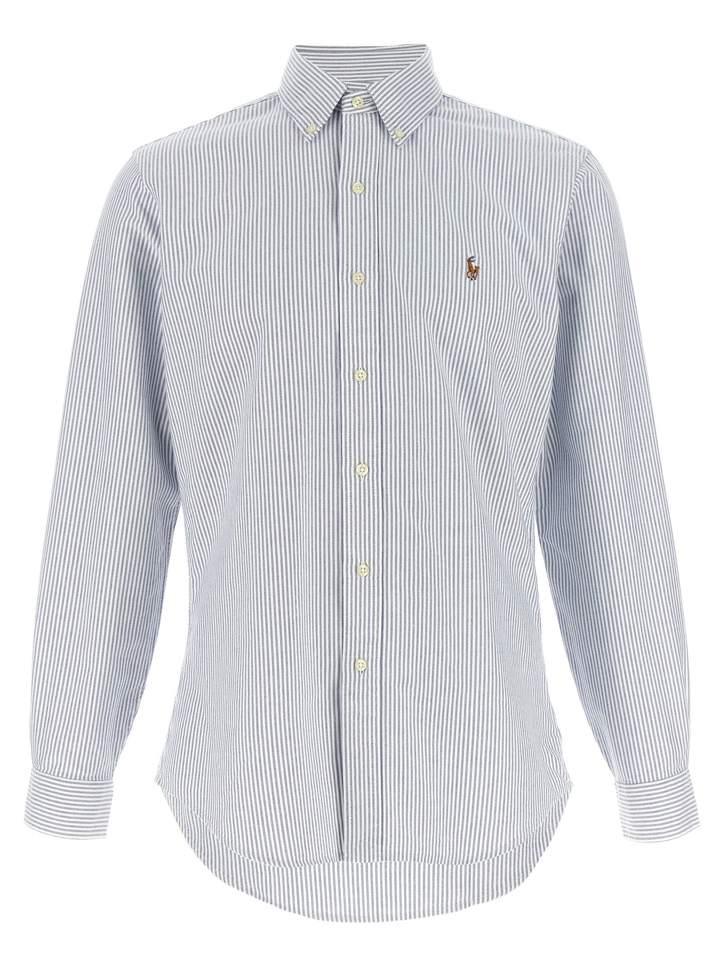 Shirt by Polo Ralph Lauren for men in cotton light-blue, patterned, signature & striped showcases a sleek silhouette, elegantly detailed with a sleek and for a sleek finish.