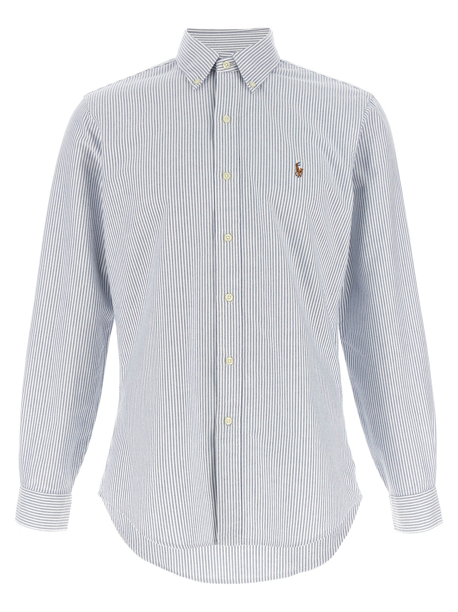 Shirt by Polo Ralph Lauren for men in cotton light-blue, patterned, signature & striped showcases a sleek silhouette, elegantly detailed with a sleek and for a sleek finish.