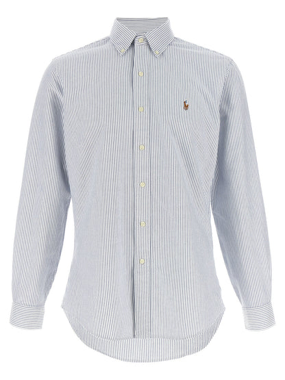 Shirt by Polo Ralph Lauren for men in cotton light-blue, patterned, signature & striped showcases a sleek silhouette, elegantly detailed with a sleek and for a sleek finish.