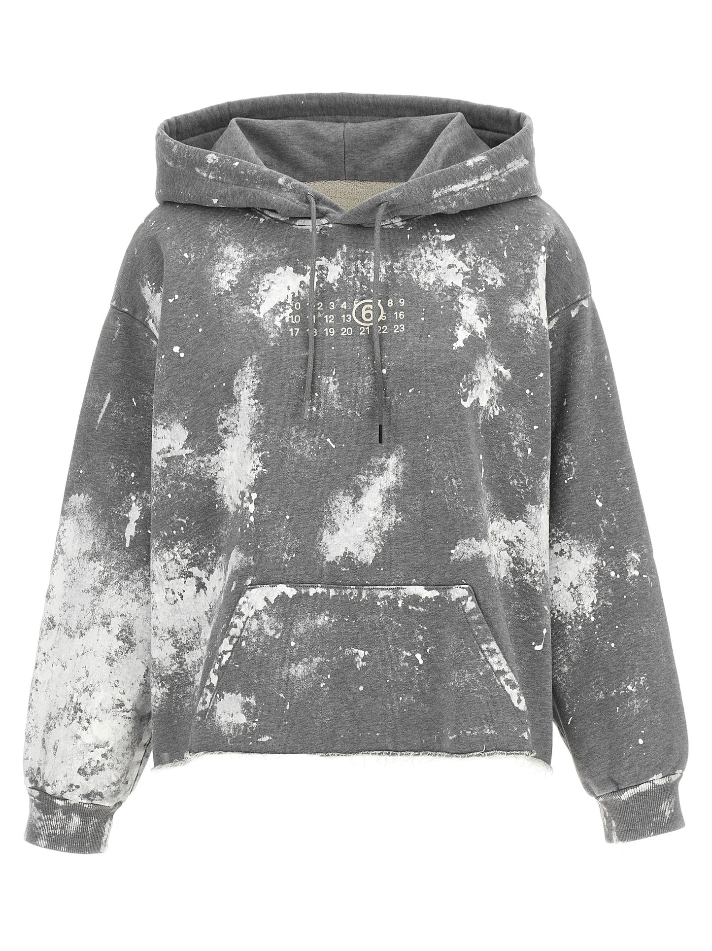 Sweatshirt Hoodie by MM6 Maison Margiela for women in cotton gray, white, signature & print features an luminous silhouette, showcasing a sophisticated hooded neckline and long-sleeve for a truly luminous look.