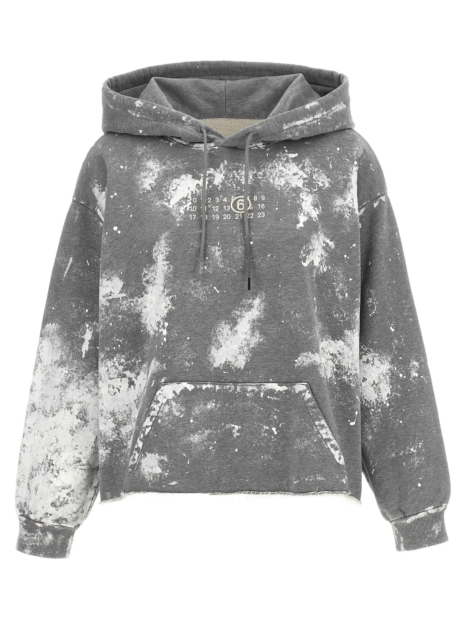 Sweatshirt Hoodie by MM6 Maison Margiela for women in cotton gray, white, signature & print features an luminous silhouette, showcasing a sophisticated hooded neckline and long-sleeve for a truly luminous look.