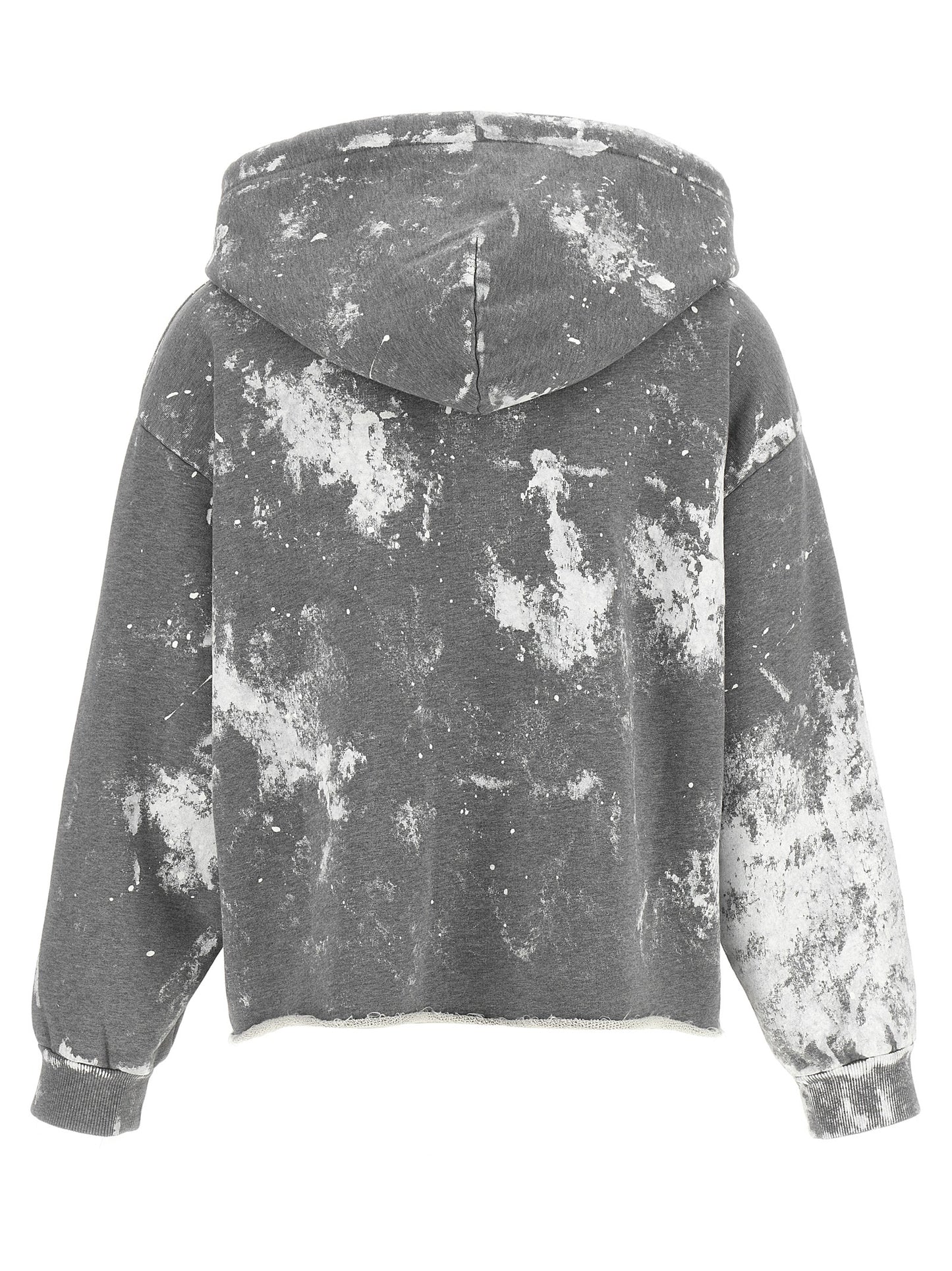 Sweatshirt Hoodie by MM6 Maison Margiela for women in cotton gray, white, signature & print features an dramatic silhouette, showcasing a sophisticated hooded neckline and dramatic for a refined, modern aesthetic.
