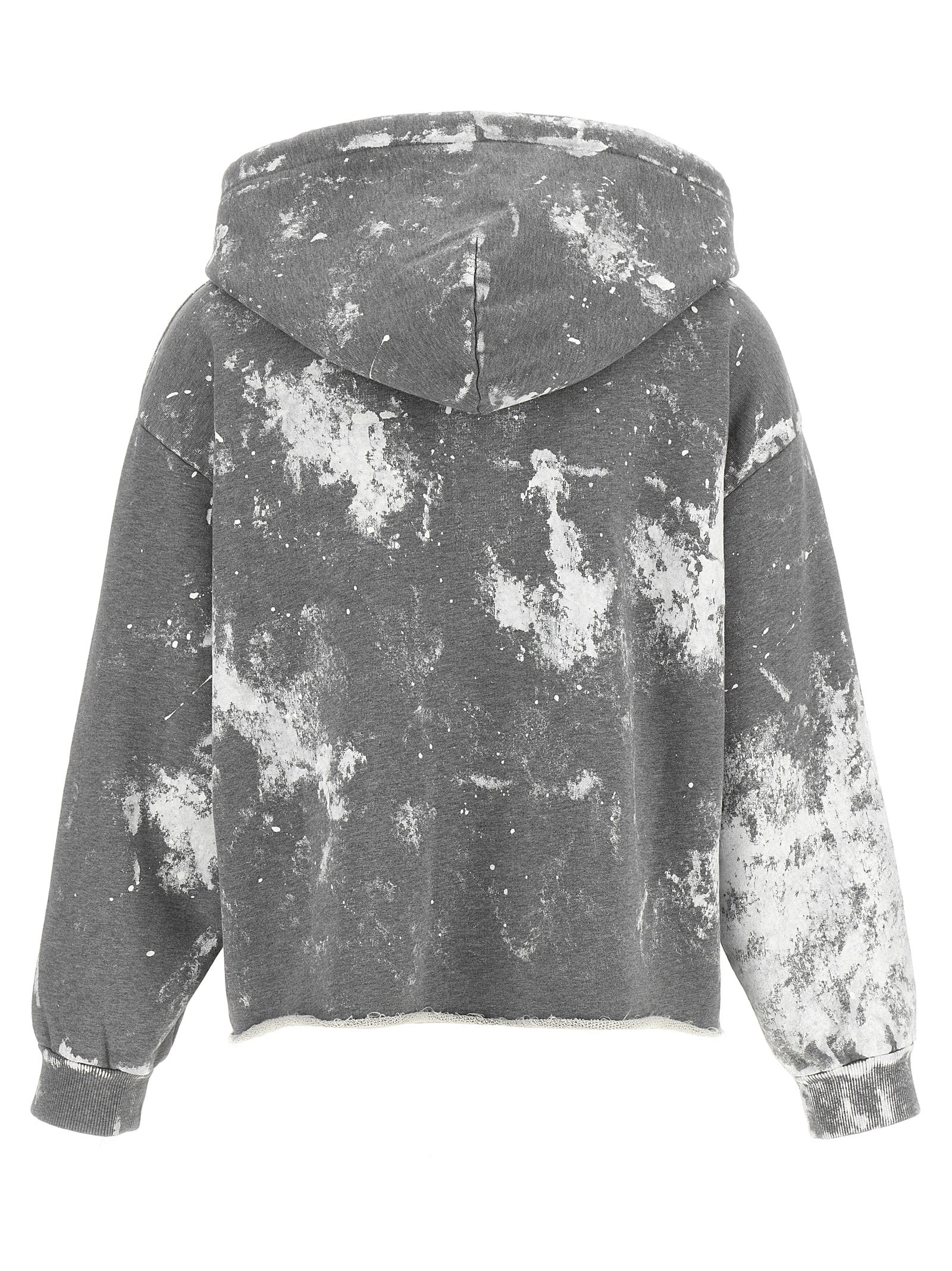 Sweatshirt Hoodie by MM6 Maison Margiela for women in cotton gray, white, signature & print features an dramatic silhouette, showcasing a sophisticated hooded neckline and dramatic for a refined, modern aesthetic.