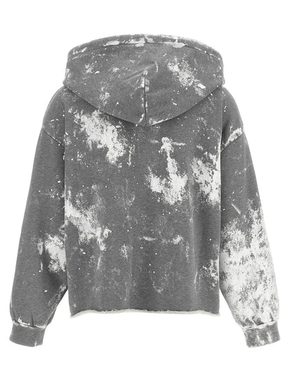 Sweatshirt Hoodie by MM6 Maison Margiela for women in cotton gray, white, signature & print features an dramatic silhouette, showcasing a sophisticated hooded neckline and dramatic for a refined, modern aesthetic.