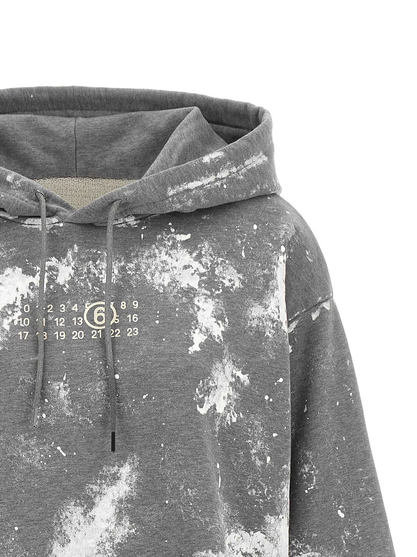 Sweatshirt Hoodie by MM6 Maison Margiela for women in cotton gray, white, signature & print features a authentic silhouette, showcasing a sophisticated hooded neckline and authentic detail for a refined finish.