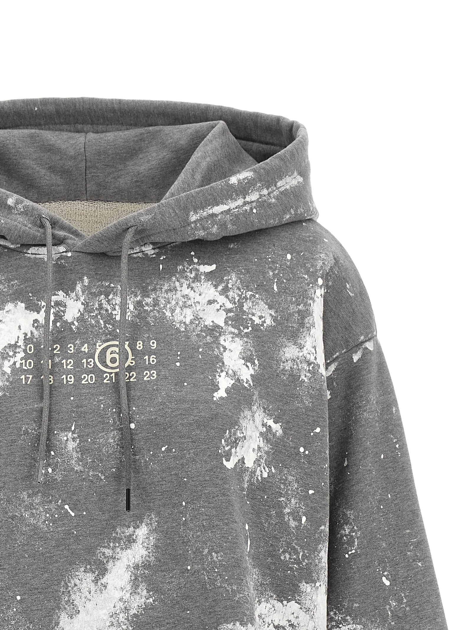 Sweatshirt Hoodie by MM6 Maison Margiela for women in cotton gray, white, signature & print features a authentic silhouette, showcasing a sophisticated hooded neckline and authentic detail for a refined finish.