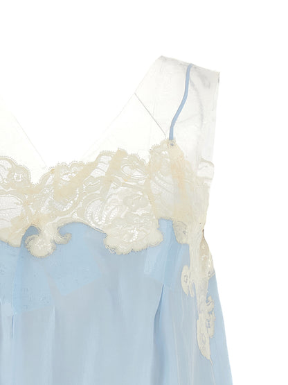 Dress by Maison Margiela for women in cupro & copper copper, light-blue, transparent & signature presents a sinuous silhouette, showcasing a sophisticated v-neck neckline and detailed with a sinuous short mini for a refined finish.