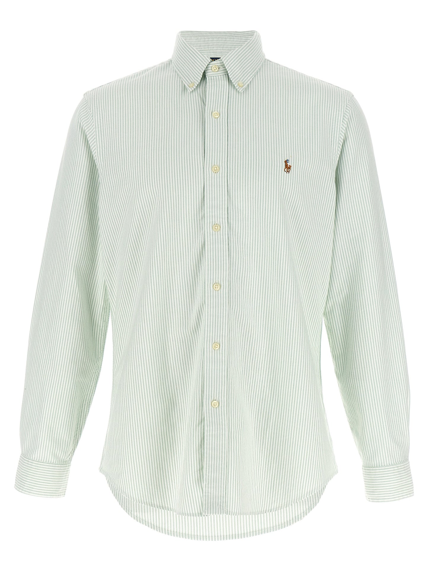 Blouse by Polo Ralph Lauren for men in cotton bicolour, green, patterned & striped features an architectural silhouette with a refined and elegant button-down-collar neckline for a architectural look.
