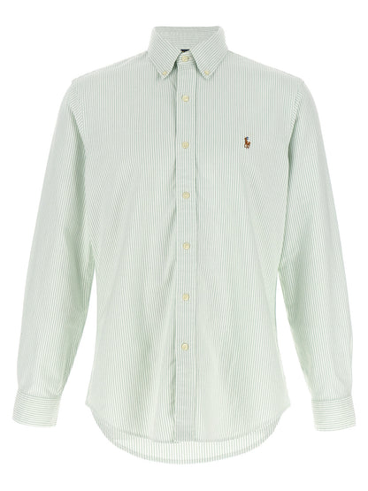 Blouse by Polo Ralph Lauren for men in cotton bicolour, green, patterned & striped features an architectural silhouette with a refined and elegant button-down-collar neckline for a architectural look.