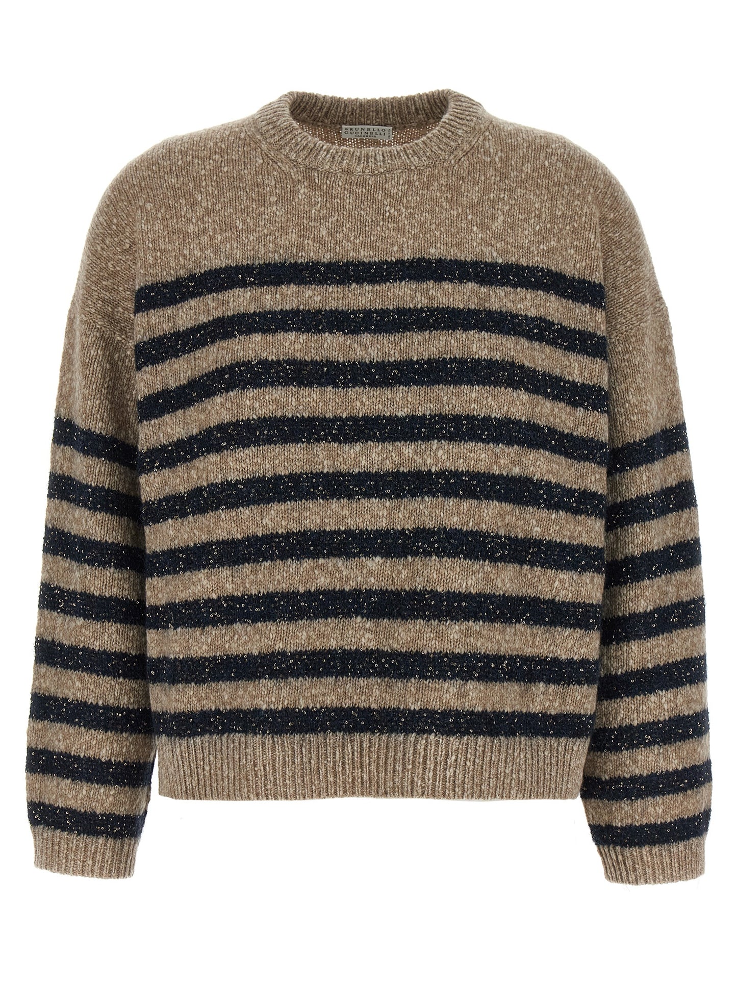 Cardigan by Brunello Cucinelli for women in cashmere wool & sequins multicolor & striped features a nuanced silhouette with a refined crew neckline and nuanced detailing for a sophisticated look.