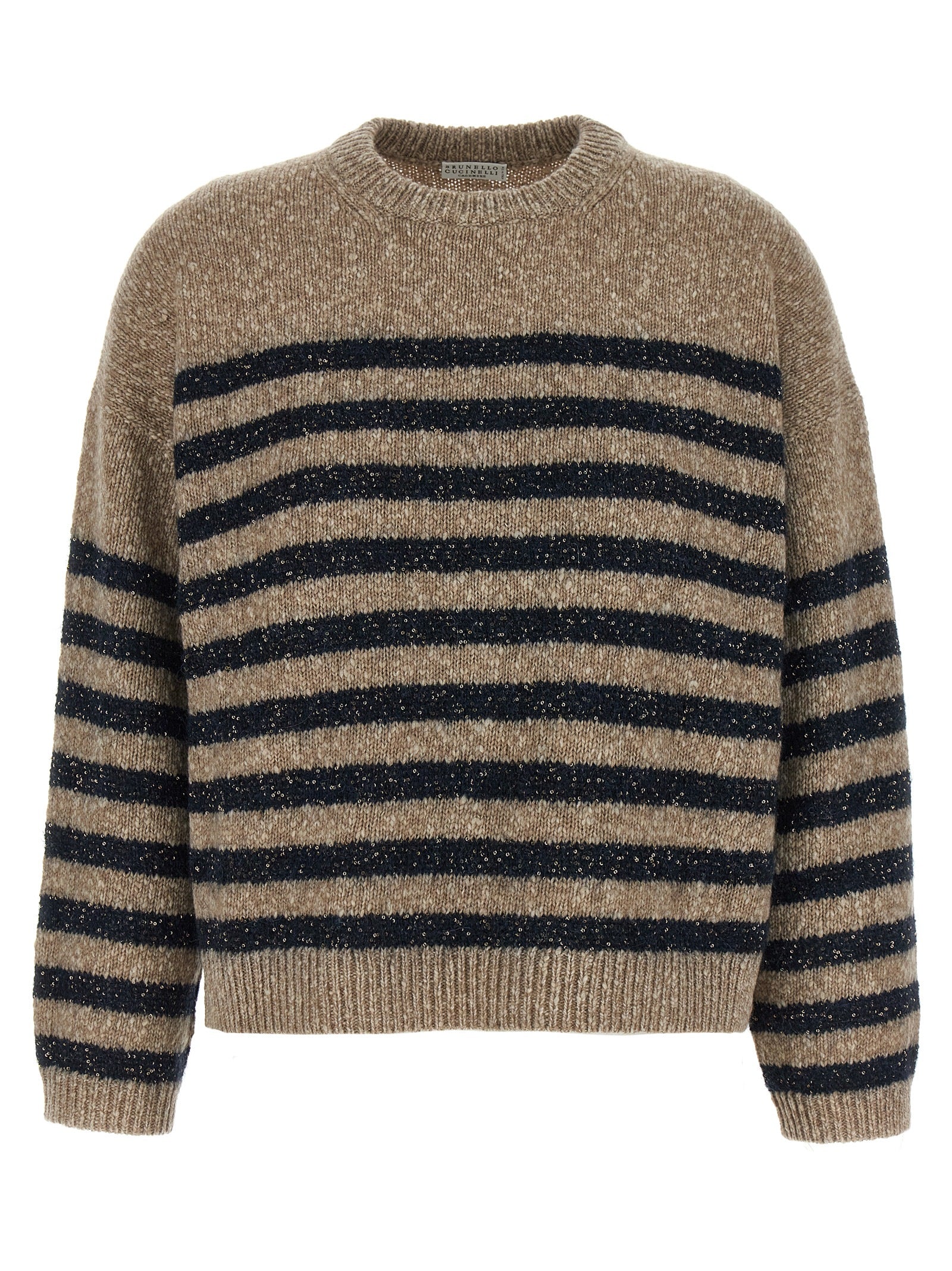 Cardigan by Brunello Cucinelli for women in cashmere wool & sequins multicolor & striped features a nuanced silhouette with a refined crew neckline and nuanced detailing for a sophisticated look.