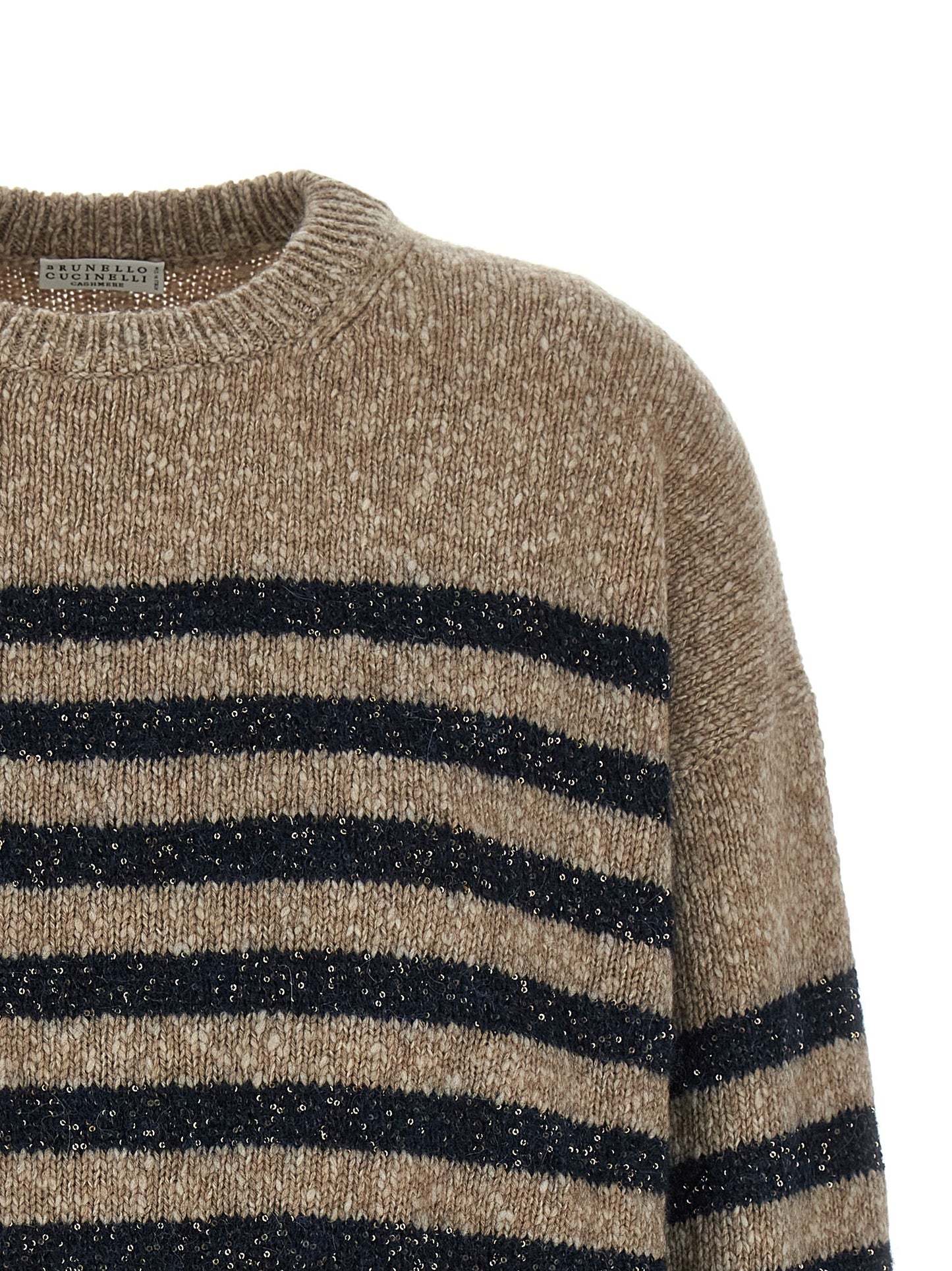 Cardigan by Brunello Cucinelli for women in cashmere wool & sequins multicolor & striped features an crisp silhouette, showcasing a sophisticated crew neckline and detail for a truly crisp finish.