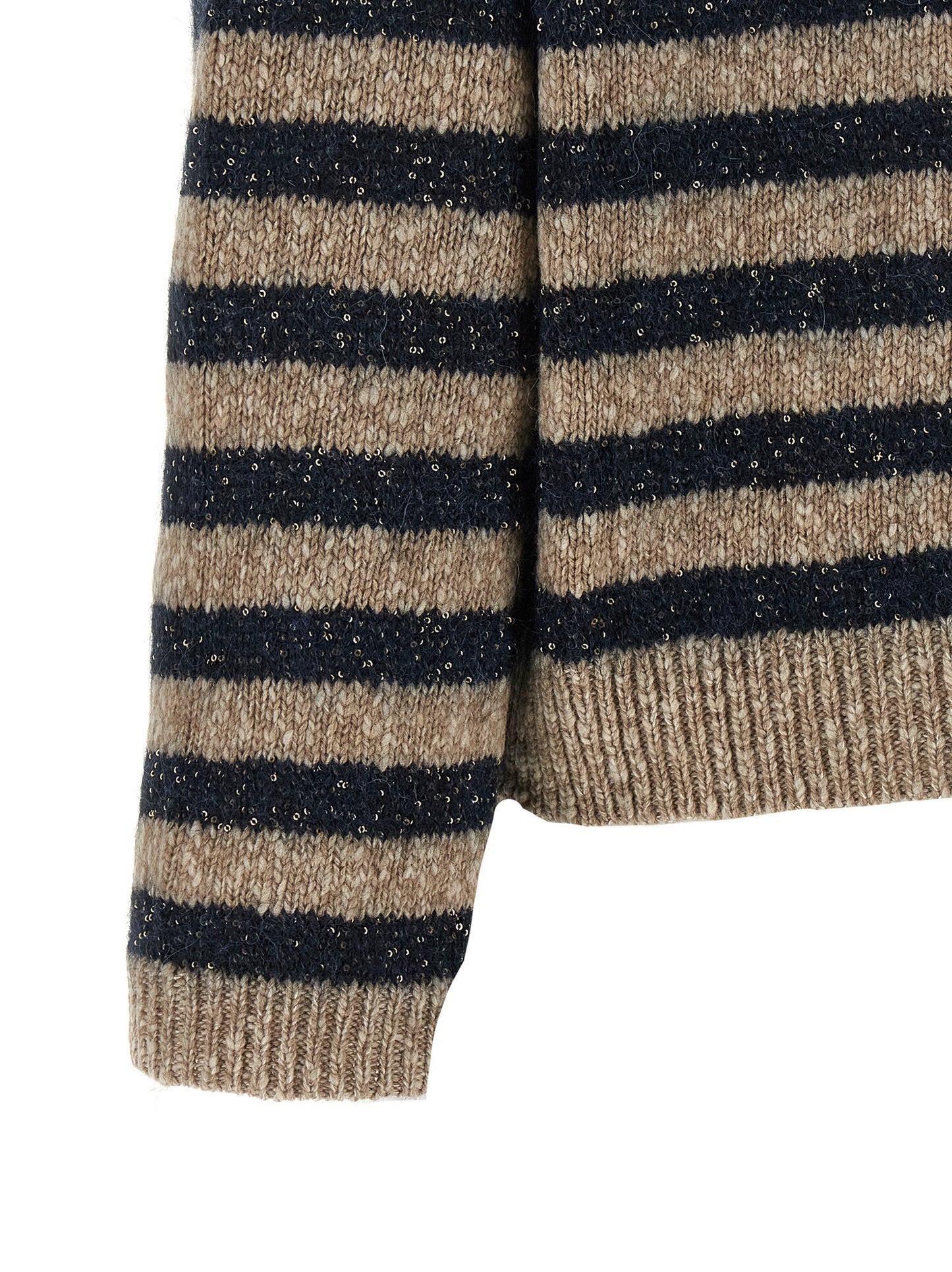 Cardigan by Brunello Cucinelli for women in cashmere wool & sequins multicolor & striped showcases a captivating silhouette, artfully detailed with a captivating and for a truly sophisticated captivating look.