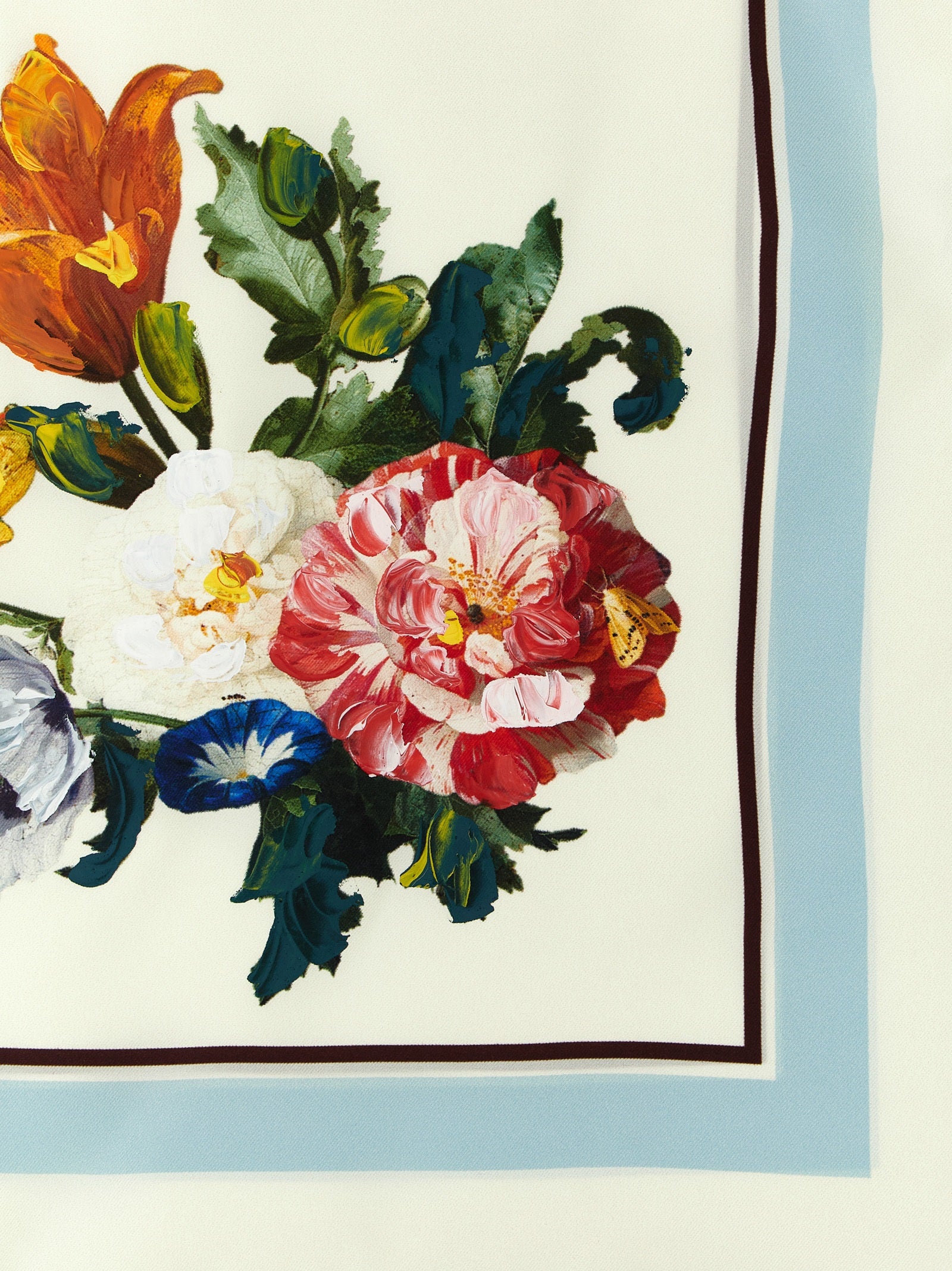 Scarf by Maison Margiela for women in silk white, floral, signature & print features a snug silhouette, perfectly showcasing the elegant drape and premium finish of the Four Stitches Silk Scarf.