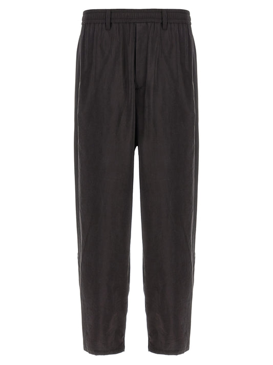 SSSTEIN Track Men's Tapered Leg Athletic Wide Silk & Nylon Trousers - Brown