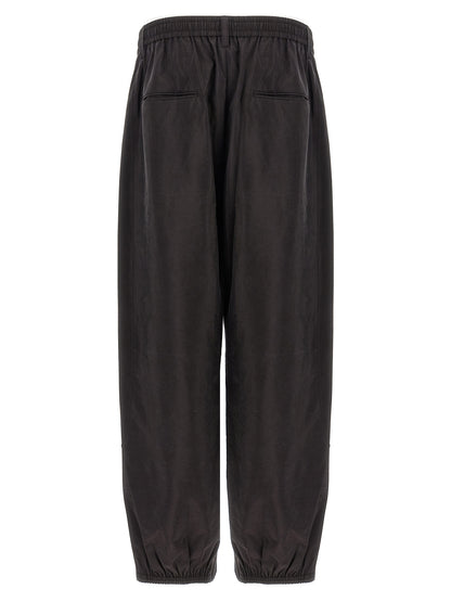 SSSTEIN Track Men's Tapered Leg Athletic Wide Silk & Nylon Trousers - Brown