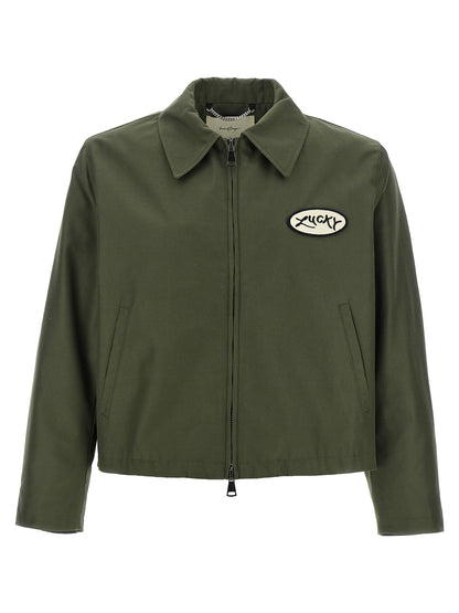Overcoat by SECOND/LAYER for men in cotton polyester canvas bicolour, green & monogram presents a luxurious silhouette, showcasing a luxurious shirt-collar neckline and sophisticated pockets for a premium, luxurious look.