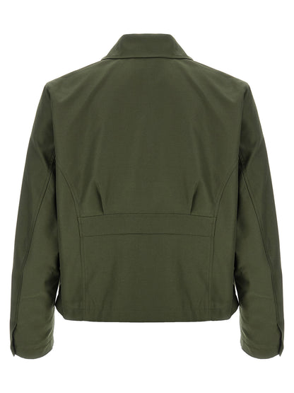 Overcoat by SECOND/LAYER for men in cotton polyester canvas bicolour, green & monogram showcases a architectural silhouette, artfully detailed with a distinctive shirt-collar neckline and functional pockets for a architectural finish.