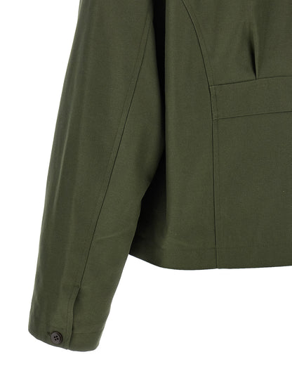Overcoat by SECOND/LAYER for men in cotton polyester canvas bicolour, green & monogram presents a luxurious silhouette, showcasing a luxurious and sophisticated pockets for a premium, luxurious look.
