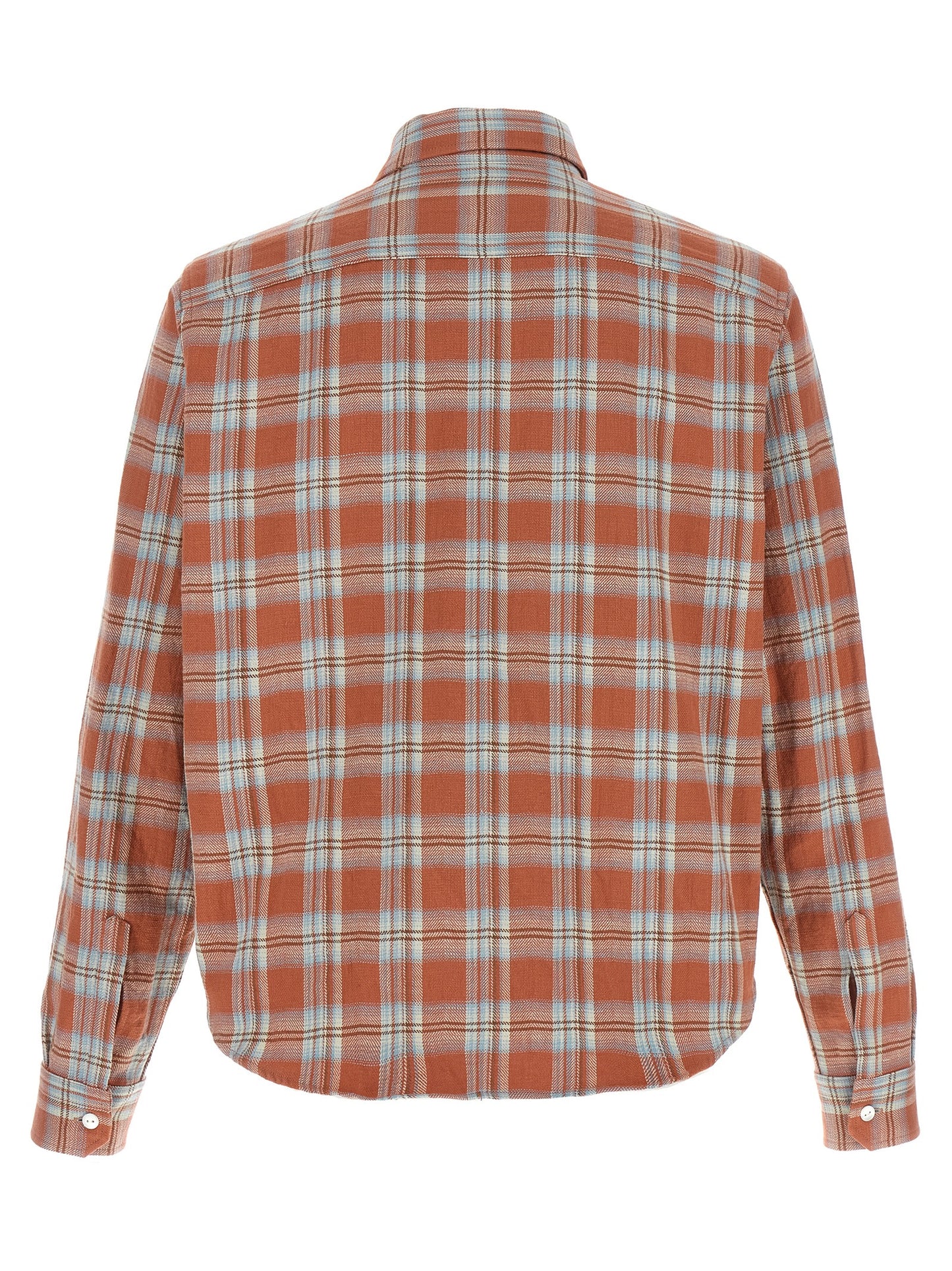Shirt by SECOND/LAYER for men in cotton twill orange, patterned & checkered showcases a sharp silhouette, elegantly detailed with a sharp and sharp .